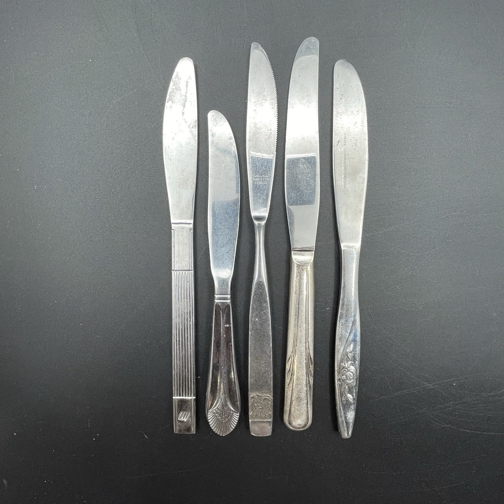 Lot 5 Vintage Mixed Flatware Knives Stainless Silverplate‎ Crafts Replacements